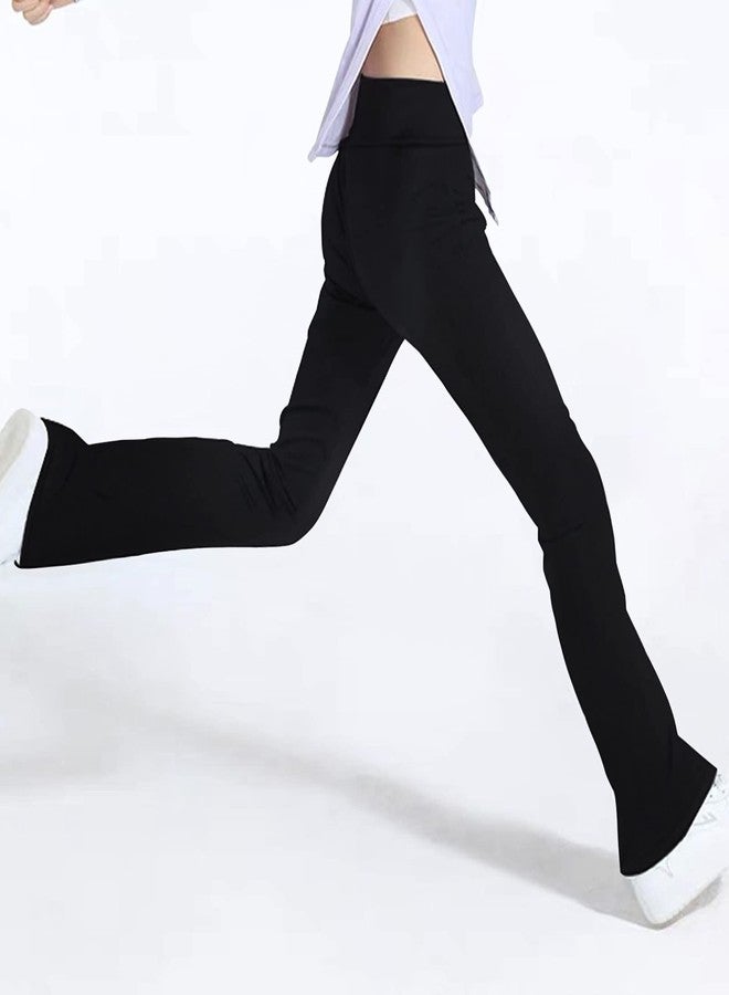 Gnainach Girls Flare Leggings Size 10-11 Years Old Solid Black Criss Cross Bootcut Yoga Pants with Pockets for Kids Workout Running - Image 2